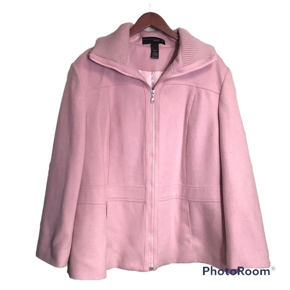 VENEZIA Pink Wool Blend Zip Jacket Pea Coat with Sweater Collar size 22/24 - Picture 1 of 6